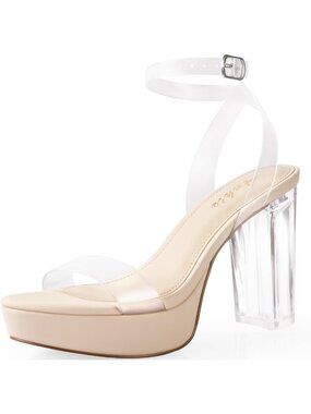 Comfy 4-Inch Chunky Platform Heels - Open Toe Block Sandals in Nude, Black, Gold